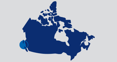 Map of Canada indicating the west coast north of Vancouver island