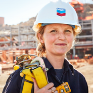 Photograph of a woman wearing safety equipment
