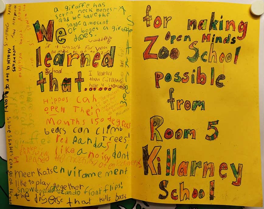 A Chevron Open Minds thank you card from the room 5 class at Killarney School