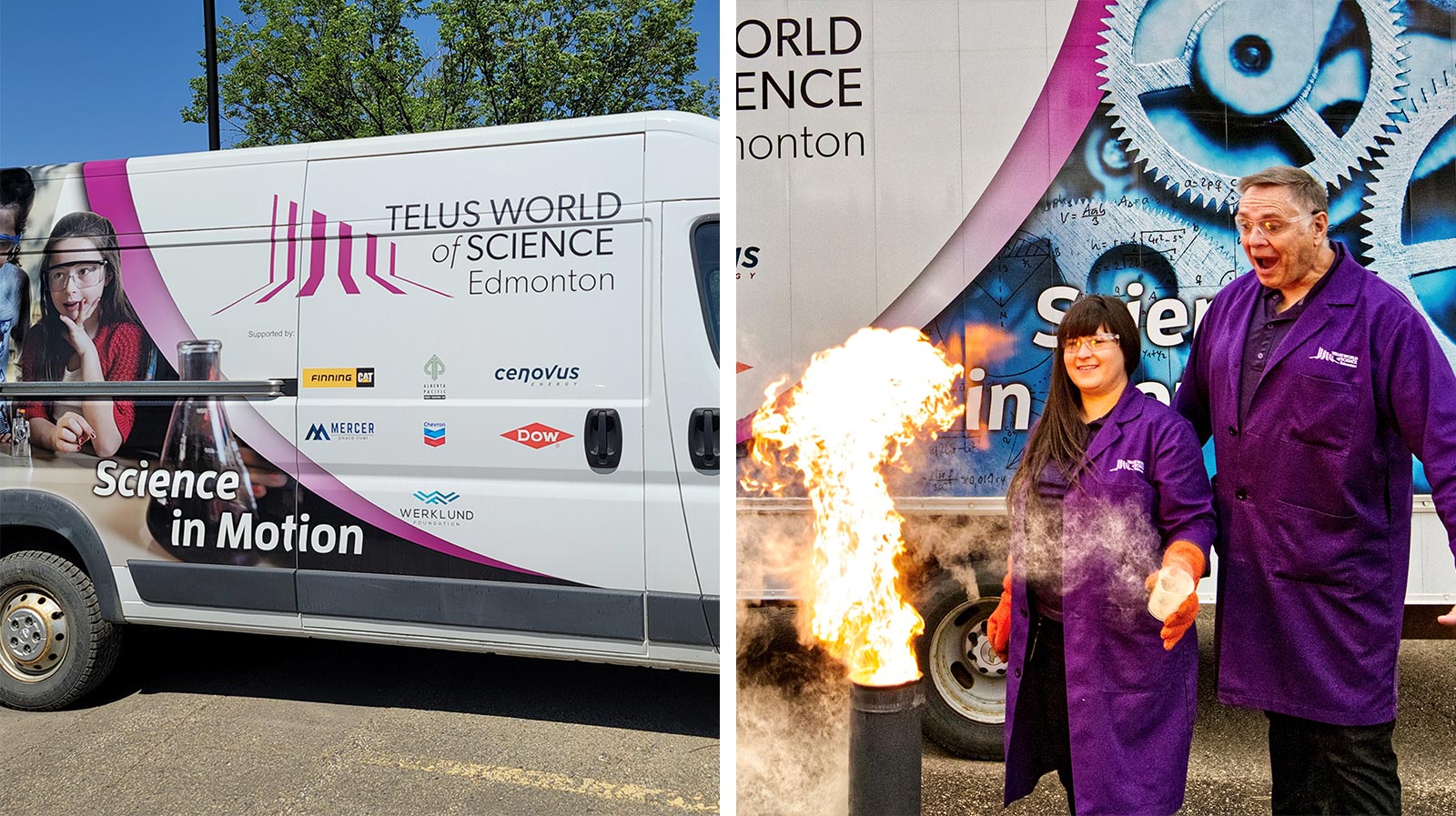 The TELUS Science in Motion van and a science demonstration with fire