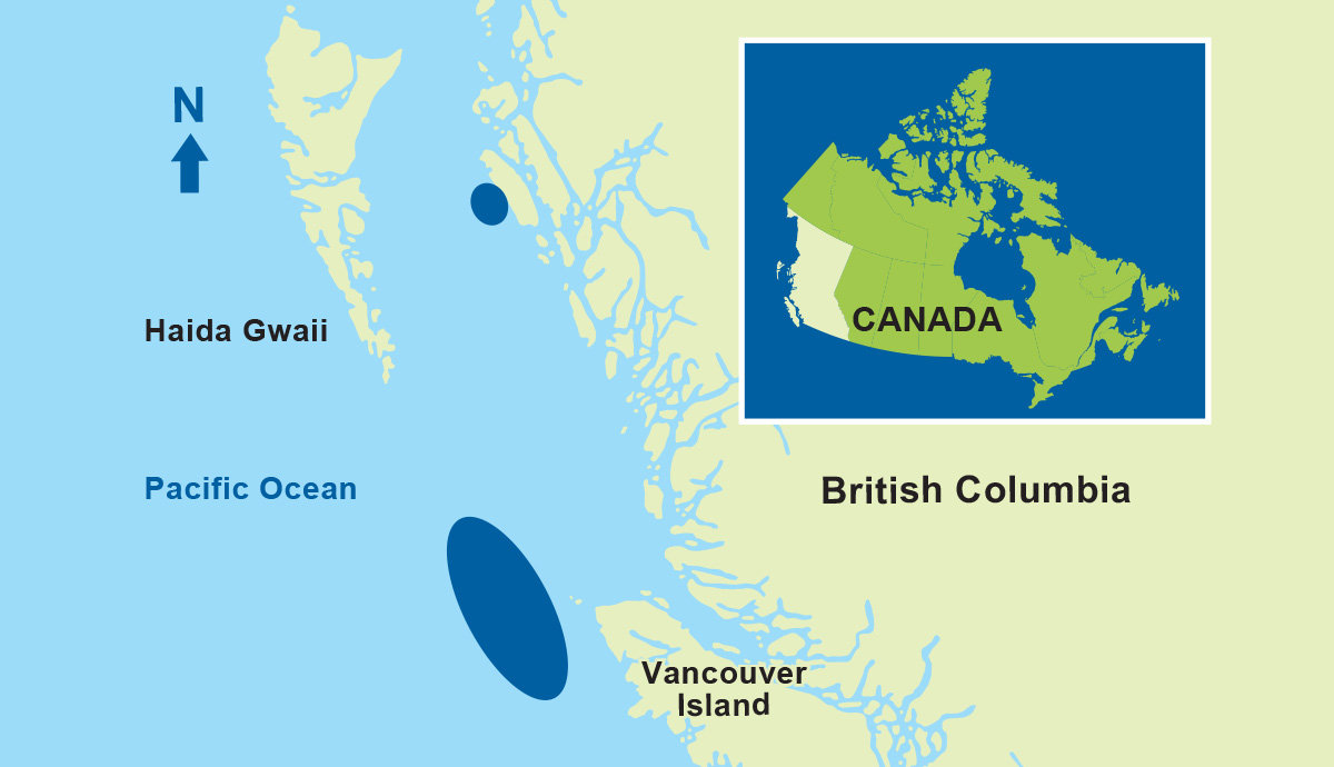 Illustrated map of Chevron permits which were relinquished on the West coast of Canada in 2023