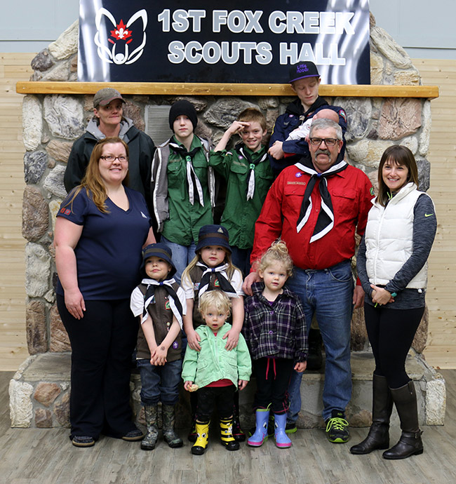 Chevron representative Jennifer Wierzbicki (far right) with members of the 1st Fox Creek Scouts. Chevron’s donation helped the troop renovate the Scouts Hall.
