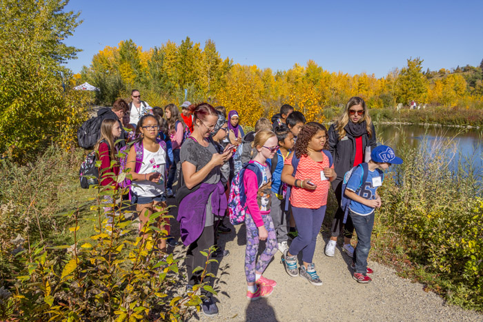 Children walking around the park to learn about nature