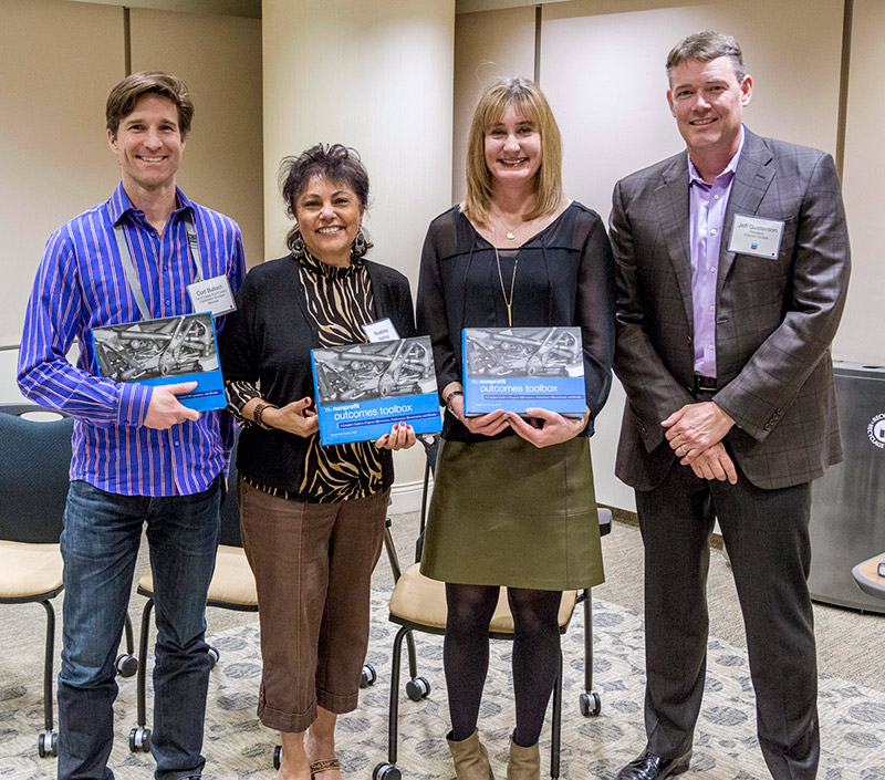 Chevron Canada President Jeff Gustavson (far right) with TYSF program participants (left to right):  Cort Bulloch, Calgary Drop-In & Rehab Centre; Rossbina Nathoo, FOCUS on Seniors; and Vera IInyckyj, Women in Need Society.