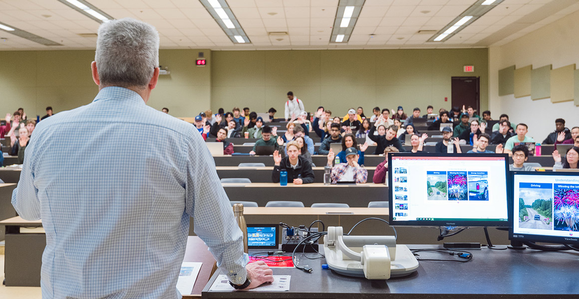 Chris Mazerolle, President of Chevron Canada, speaking to students at the University of Alberta
