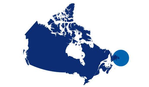 Simplified map of Canada highlight region off the East coast