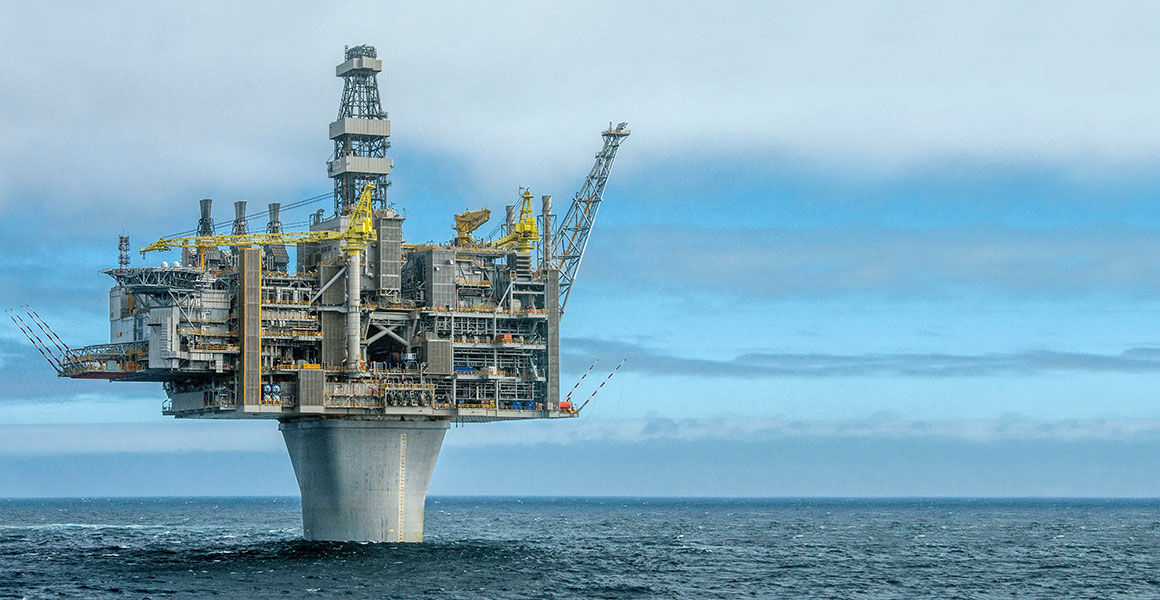View of the Hebron oil platform off the East coast of Canada