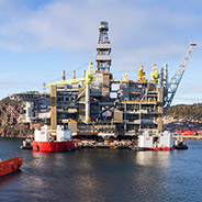 The Hebron platform being towed to site in Newfoundland, Canada